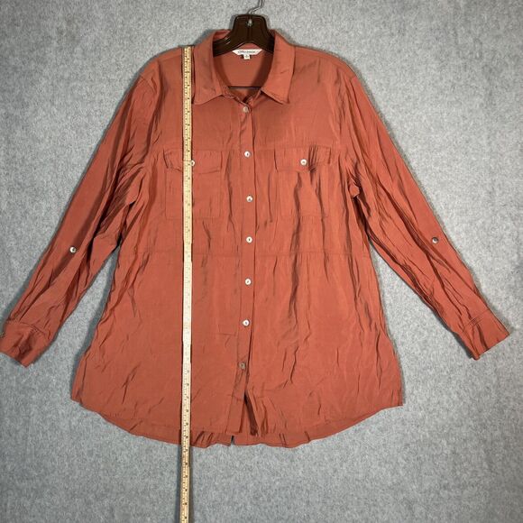John mark Tunic Top Womens L Copper Long Sleeve Button Up Shirt Blouse Rayon - Picture 3 of 12